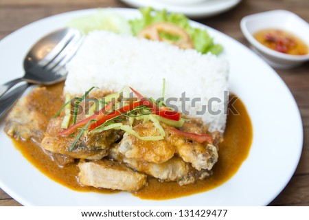 fish spicy red curry and stream rice, THAI FOOD