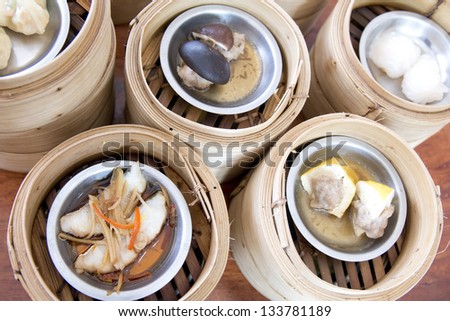 Dim Sum in Bamboo Steamed Bowl, Chinese food