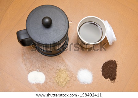 Ingredient of coffee,sugar,creamer and coffee for drink