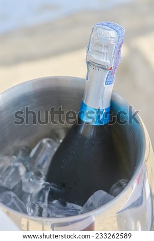 Champagne for wedding ceremony in wine bucket, drink