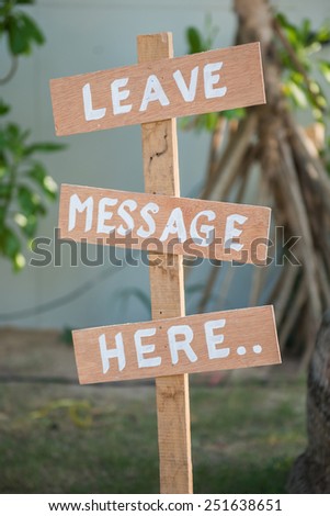 Leave message here wood lebel, text