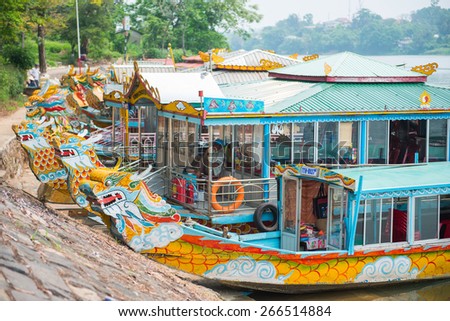 Hue - Vietnam Mar 14 :: vietnam traditional boat in Perfume river on March 14, 2015 Vietnam