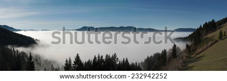 Panoramic photo of an inversion weather phenomenon