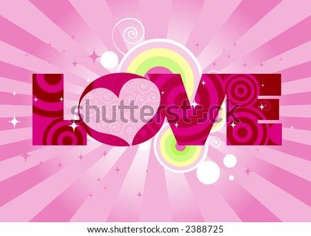 stock photo : Swirly-patterned heart adorns the word LOVE - stars, 
