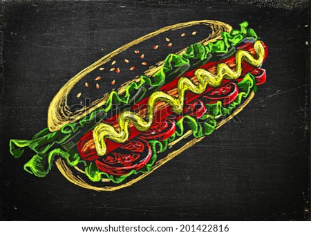 Hot dog - chalkboard drawing