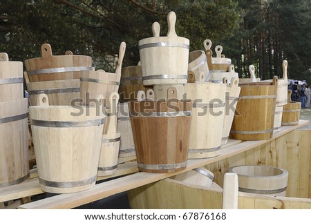 Assorted wooden buckets
