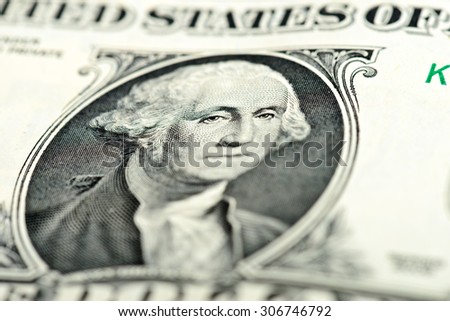 One dollar bill fragment macro Washington eyes