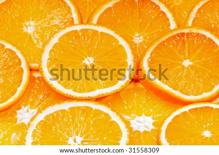 orange fruit background with sliced oranges