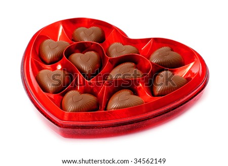 Heart shaped candy box isolated on white