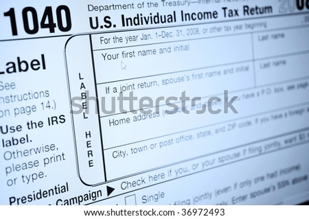 Individual income tax forms from the United States on computer monitor