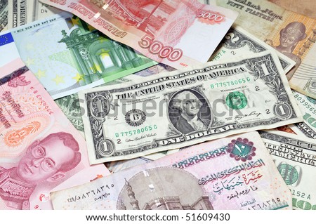 Money of the world - Dollars, euros, russian roubles, thai baht, turkish lira, egypt pounds