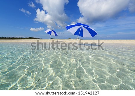 The beach and the beach umbrellas of midsummer.