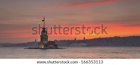 Panorama of Maiden\'s Tower in Istanbul at sunset