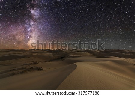Amazing views of the Gobi desert under the night  starry sky.