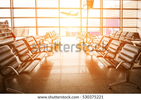 The waiting room at the airport at sunset