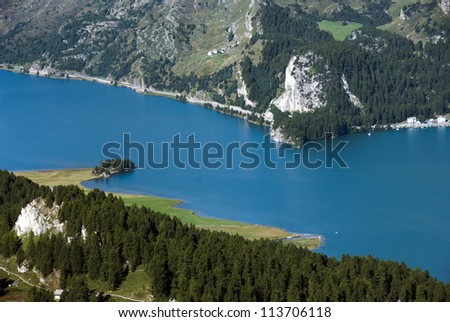 Aerial view of Segl Lake  near St Moritz - Engadin valley - Switzerland