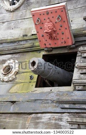 An old pirates ship, cannon detail