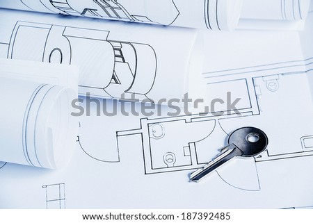 blueprint house plan with key - blue tone