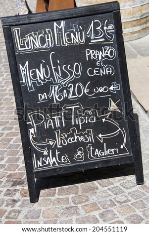 Handwritten menu in traditional italian restaurant