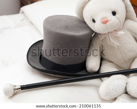 Tall hat and walking stick - Groom accessory with rabbit plush