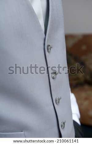 Detail of a grey vest an tie - groom in wedding day