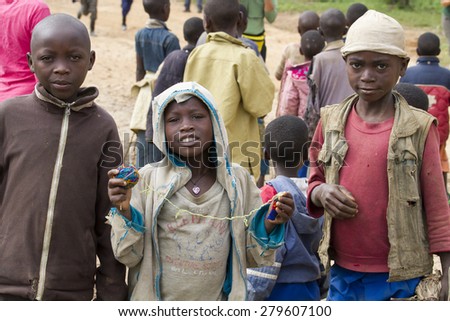 MAYANGE; RWANDA - NOVEMBER 13: Unidentified children from the UN Millenium village at November 13; 2013. It is a village of returnees-who came back to Rwanda after the 1994 genocide.