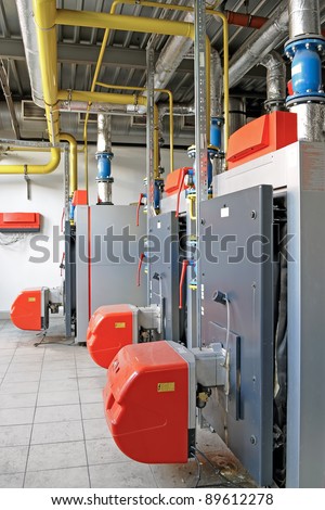 Industrial boiler room with gas boilers