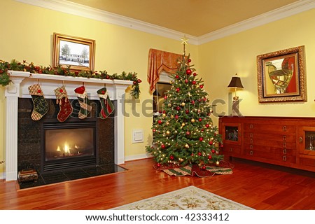 Comfortable Home with Fire Place and Christmas Tree