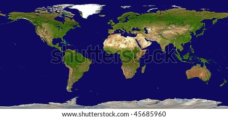 Shaded Relief Map of the World, Data Source: NASA