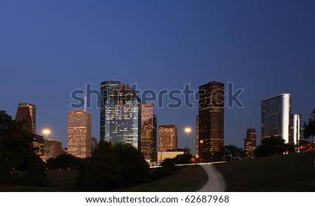 Path leading to Scenic Houston Skyline at Night