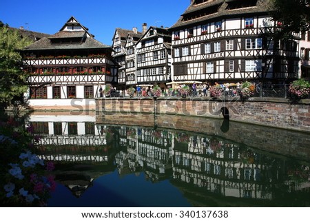 Strasbourg, France. 09.08.2012. Alsatian half-timbered houses in Strasbourg, \