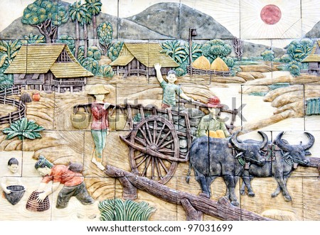 Thai farmer village, art on the wall.