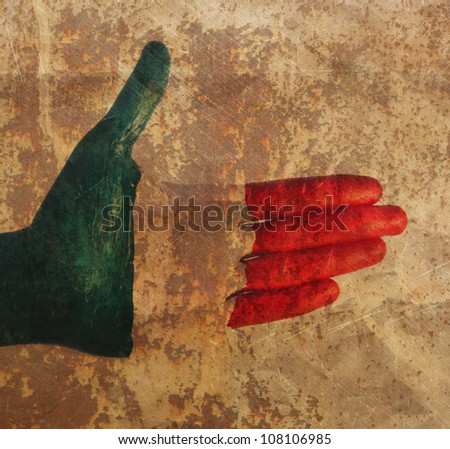 vintage hand flag Italy flag, a gesture of the hands of male abstract rusty colored background.