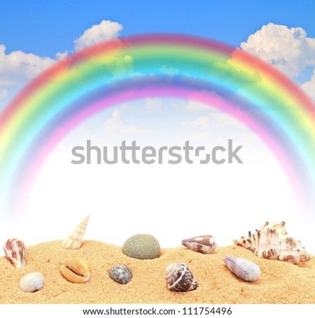 shell sea sand rainbow blue summer sky