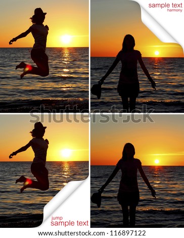 young girl jumping sea sunset harmony with nature