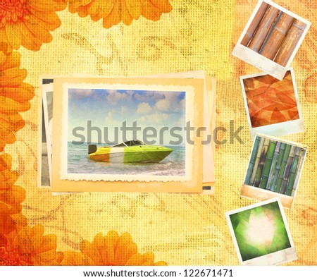boat sea blue sky postcard vintage retro style natural canvas background