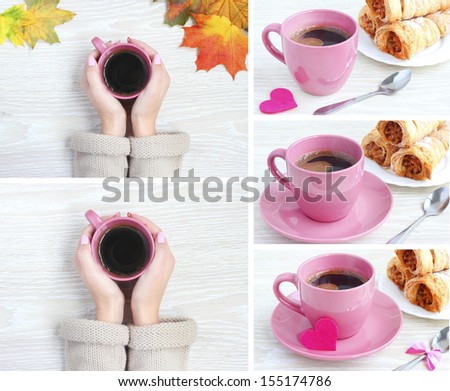 collection coffee mug in hand breakfast pink mug sweet cake