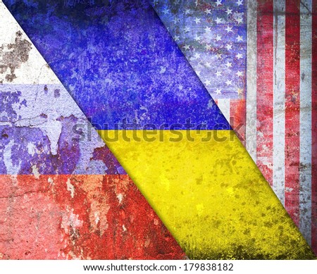 Ukraine, United States America,Russia flag grunge vintage retro style
