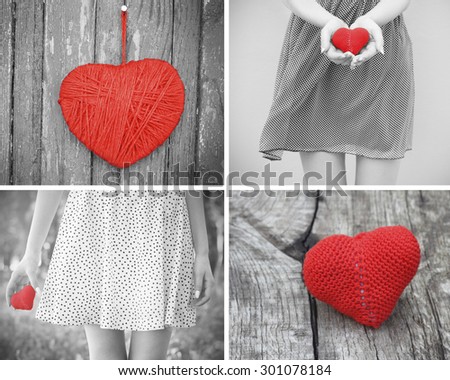 love young girl heart in hand black and white photo