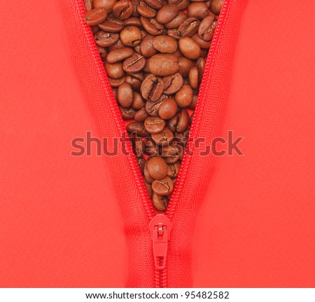 organic coffee beans, red zipper closure for clothing