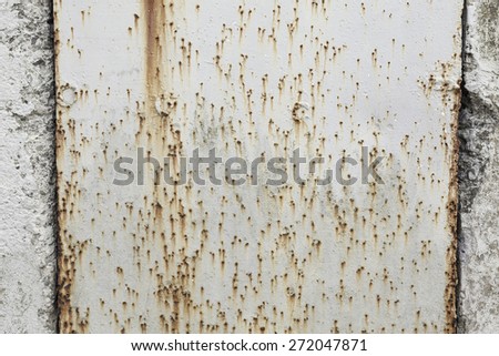 Concrete, iron, aluminum texture, with rust, white, wall, floor with crack, dents, scratches