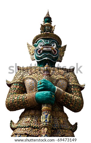 Guardian statue at the temple Wat phra kaeo in the Grand palace area , one of the major tourism attraction in Bangkok,Thailand