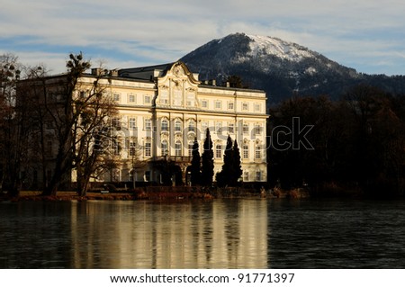 Schloss Leopoldskron palace, park and pond in Salzburg, Austria, film location of the overturned canoe scene from the movie The Sound of Music