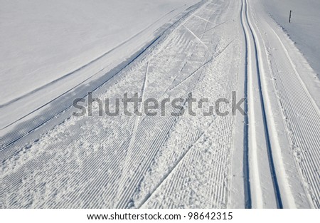 Groomed trail for cross country nordic skiing