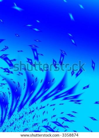 Fractal image of abstract splashing blue sparkling water against the sky.