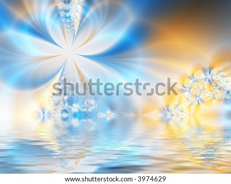Fractal image of a pastel spring background reflected in water.