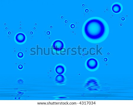 Fractal image of blue bubbles reflected in water for a background.