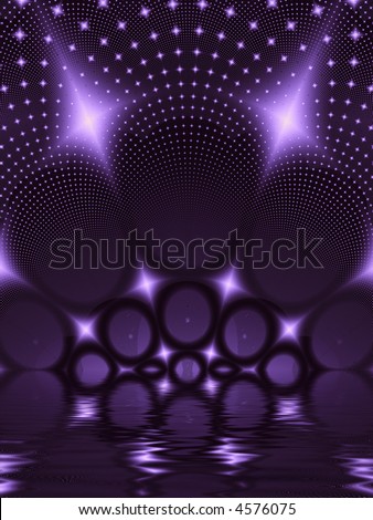 Fractal image of an abstract depiction of the birth of stars reflected in water.