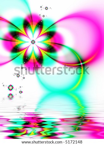 Fractal image of a spring daisy chain reflected in water.