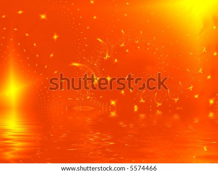 Fractal image representing a massive explosion or lit fireworks over water.